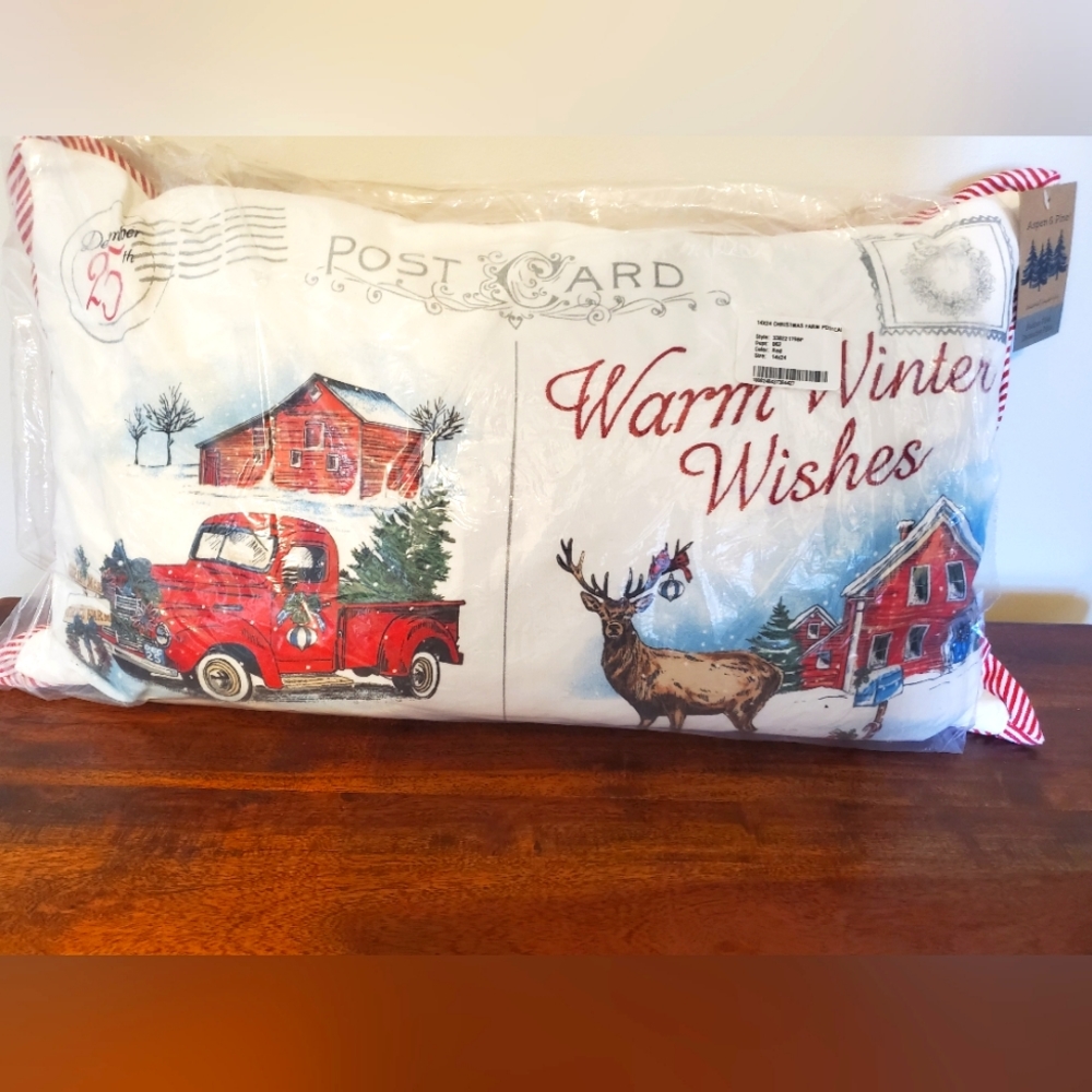 Christmas farm postcard decorative pillow
